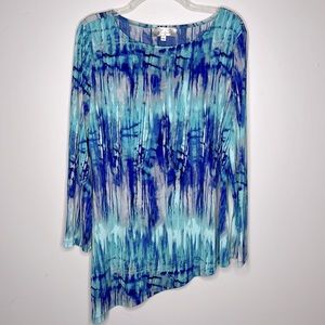 Cover Charge Asymmetrical Tie Dye Look Top in Blues Size XL